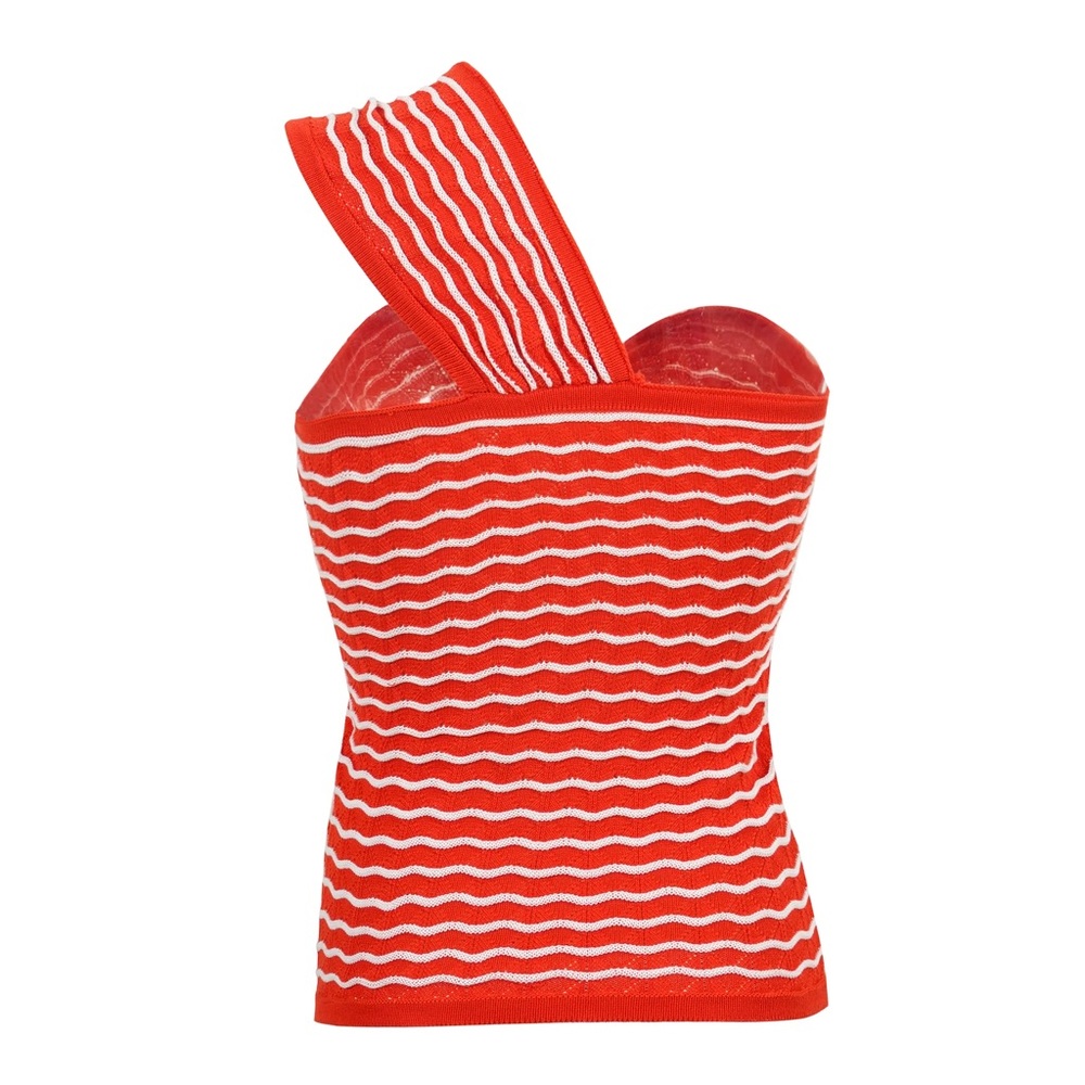 Commense Red Striped One Shoulder Knit Crop Top - size medium - Picture 3 of 7